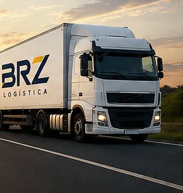 Caminhão da BRZ Logística em rodovia ao entardecer